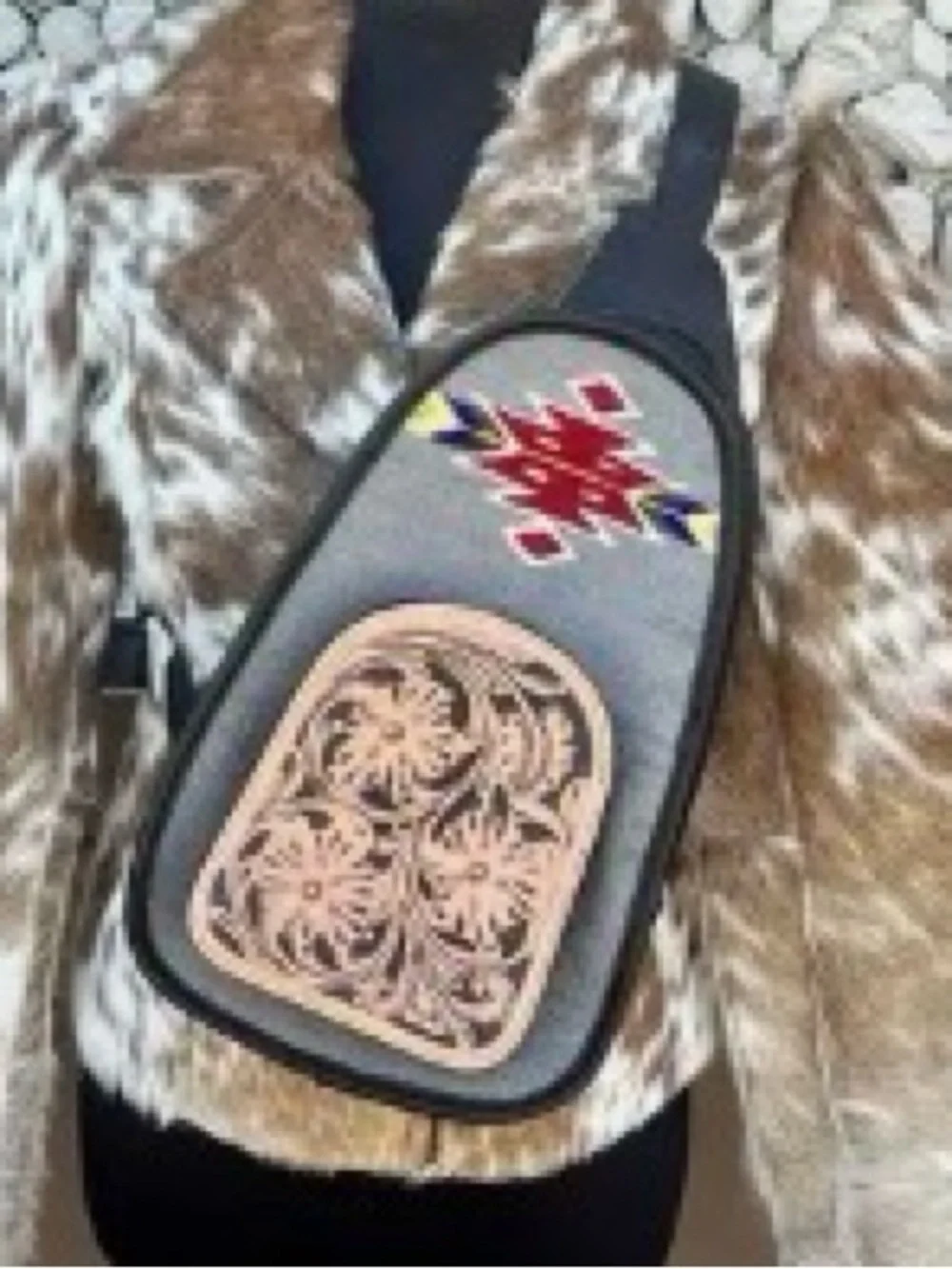 Saddle blanket Crossbody Sling Bag with toiled  Leather. New!  Black leather